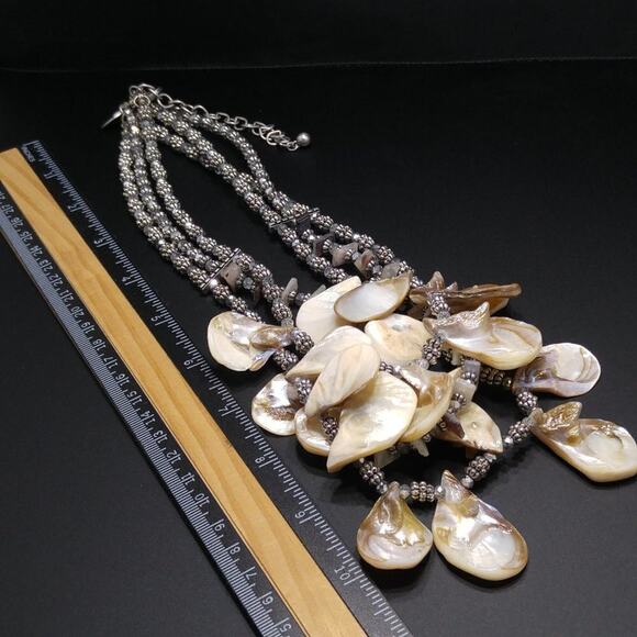 Chico's Natural Shell Beaded Necklace, Three Strands, Silver Beads, 22 Inches - Picture 11 of 11